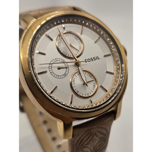 Fossil ES3358 Silver Dial Multifunction Ladies' Watch. New Brown Leather Strap. - Picture 8 of 8